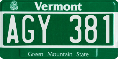 VT license plate AGY381