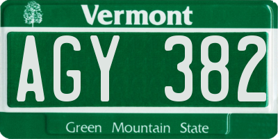 VT license plate AGY382