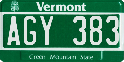 VT license plate AGY383