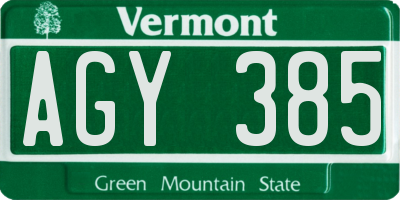 VT license plate AGY385