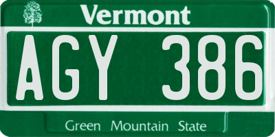 VT license plate AGY386