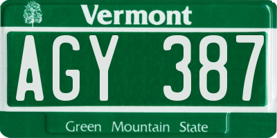 VT license plate AGY387
