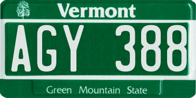 VT license plate AGY388