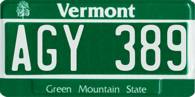 VT license plate AGY389