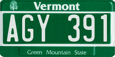 VT license plate AGY391