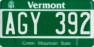 VT license plate AGY392