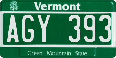 VT license plate AGY393
