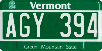 VT license plate AGY394