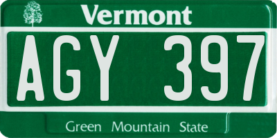 VT license plate AGY397