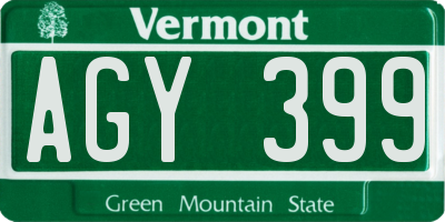 VT license plate AGY399