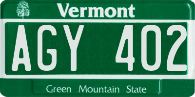 VT license plate AGY402
