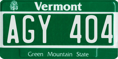 VT license plate AGY404