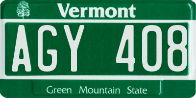 VT license plate AGY408