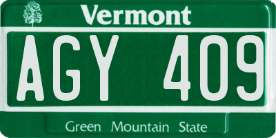 VT license plate AGY409