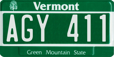 VT license plate AGY411