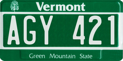 VT license plate AGY421