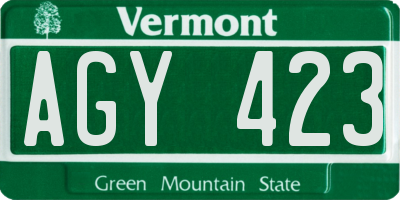 VT license plate AGY423