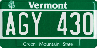 VT license plate AGY430