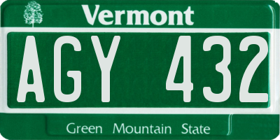 VT license plate AGY432