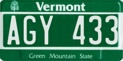 VT license plate AGY433