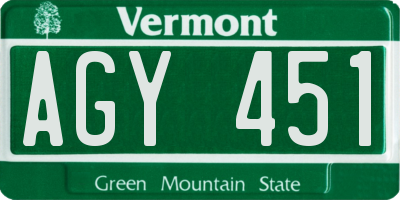 VT license plate AGY451