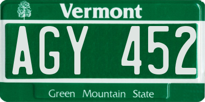 VT license plate AGY452