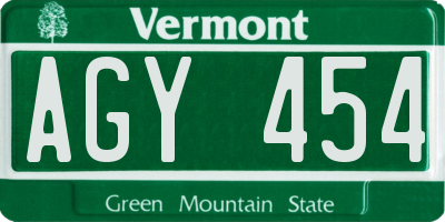 VT license plate AGY454