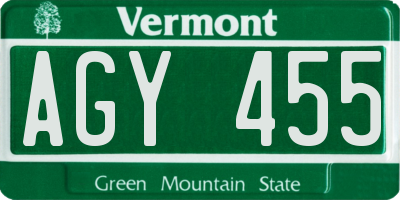 VT license plate AGY455