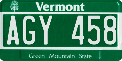 VT license plate AGY458