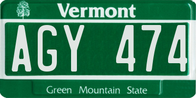VT license plate AGY474