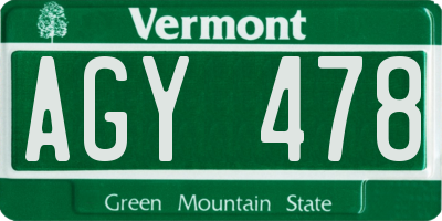 VT license plate AGY478