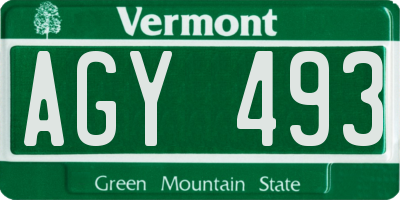 VT license plate AGY493