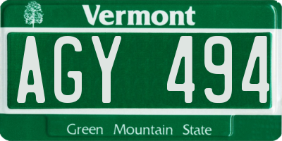 VT license plate AGY494