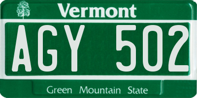 VT license plate AGY502