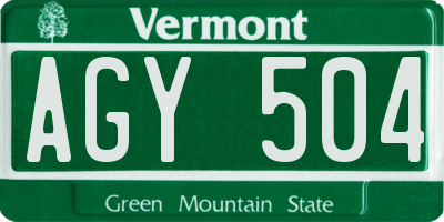 VT license plate AGY504