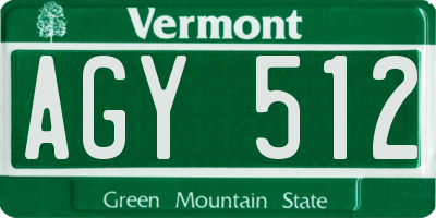 VT license plate AGY512