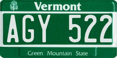 VT license plate AGY522
