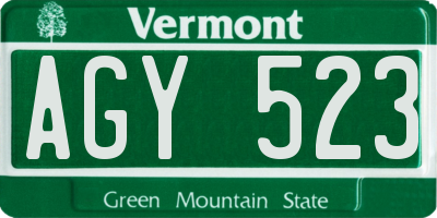 VT license plate AGY523
