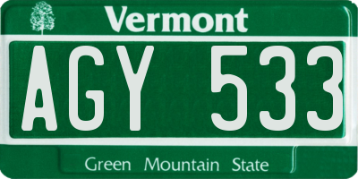 VT license plate AGY533