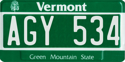 VT license plate AGY534