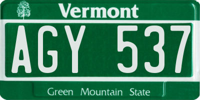 VT license plate AGY537