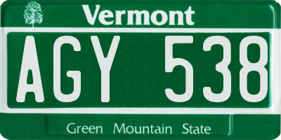 VT license plate AGY538