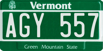 VT license plate AGY557