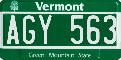 VT license plate AGY563