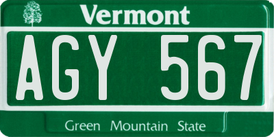 VT license plate AGY567