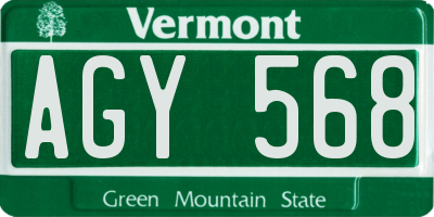 VT license plate AGY568