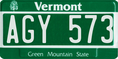 VT license plate AGY573