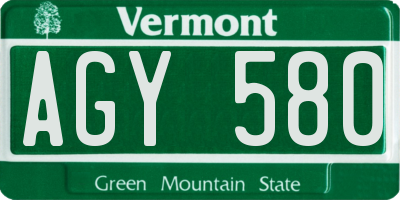 VT license plate AGY580