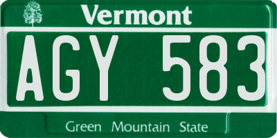 VT license plate AGY583