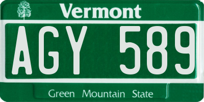 VT license plate AGY589